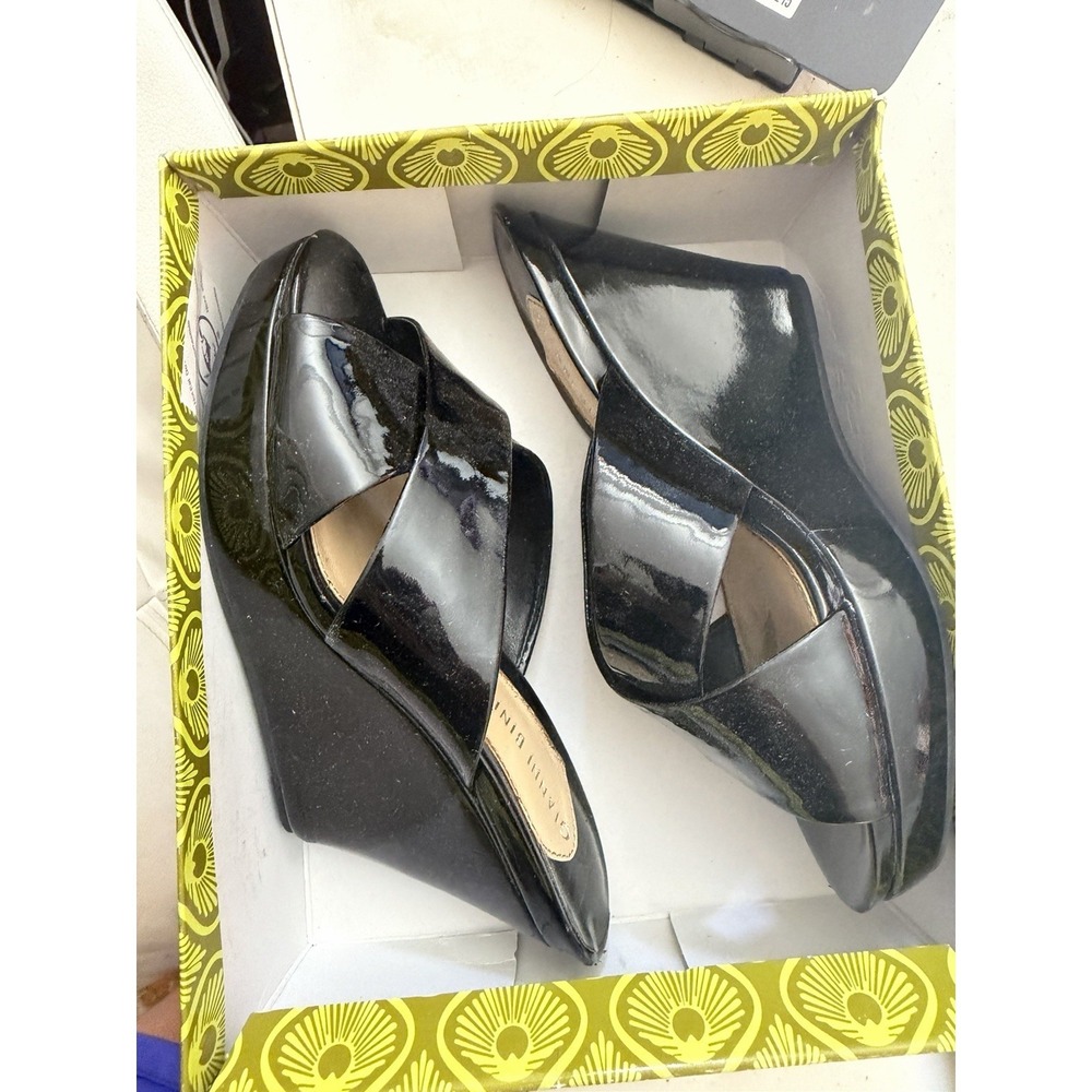 Gianni Bini Holli Black Patent Crisscross Platform Wedge Sandals Womens 8.5M - Picture 3 of 8